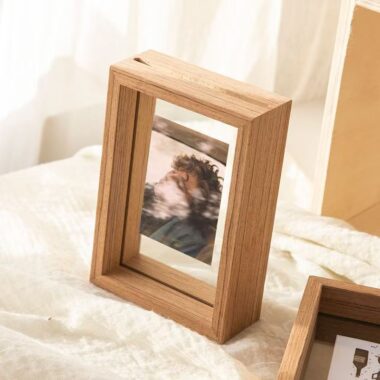 Minimalist transparent double-sided glass wooden frame