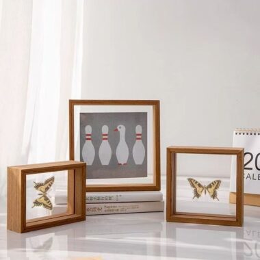 Minimalist transparent double-sided glass wooden frame