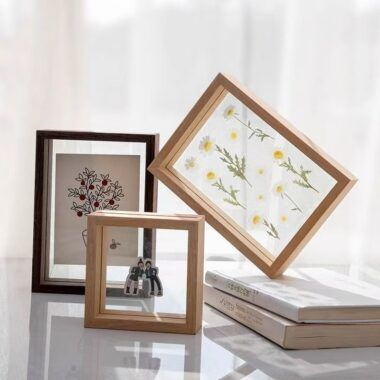Minimalist transparent double-sided glass wooden frame