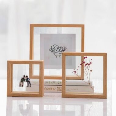Minimalist transparent double-sided glass wooden frame