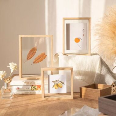 Minimalist transparent double-sided glass wooden frame