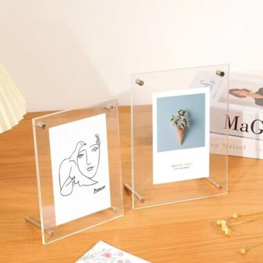 Double-sided transparent acrylic frame for wall and desktop display
