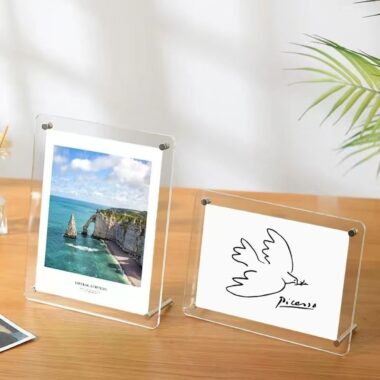 Double-sided transparent acrylic frame for wall and desktop display