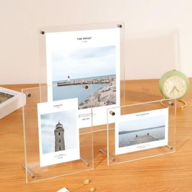 Double-sided transparent acrylic frame for wall and desktop display