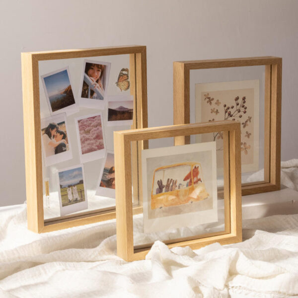 Custom double-sided transparent wood picture frame with modern design