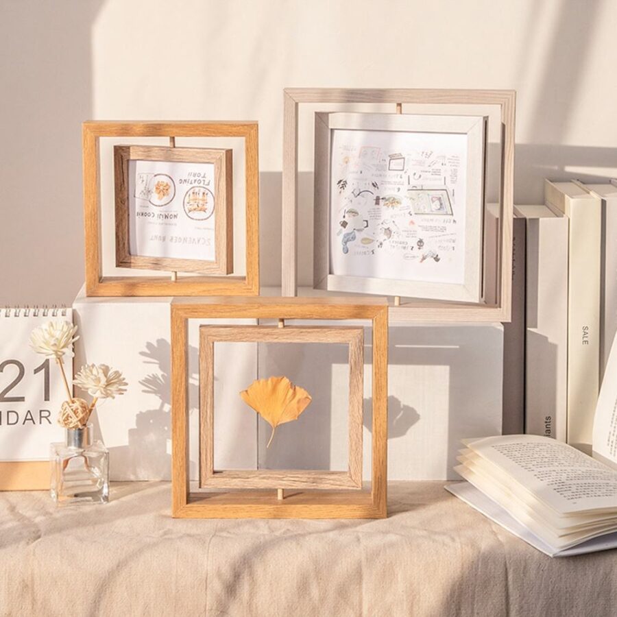 Custom rotating minimalist wooden picture frame with modern design