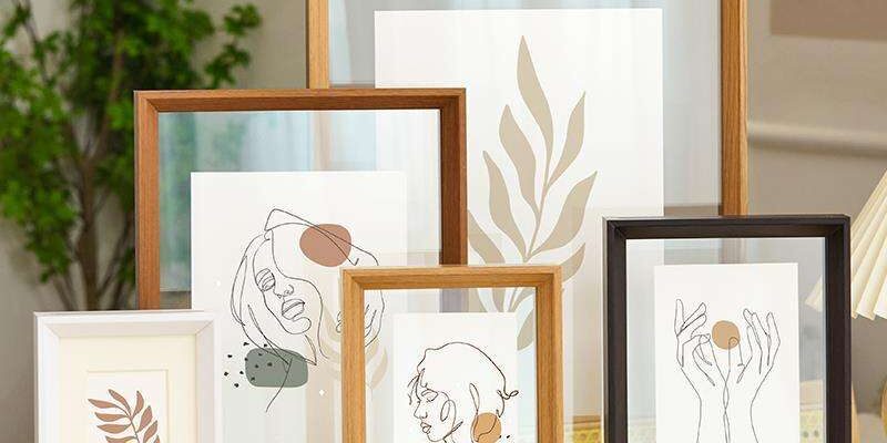 Custom size double-sided floating wood picture frame showing clear transparency and natural wood finish