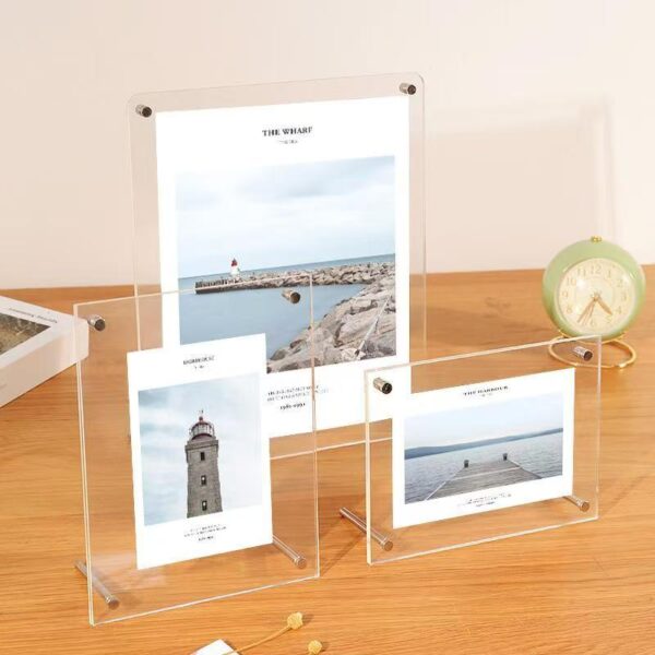 Double-sided transparent acrylic frame for wall and desktop display