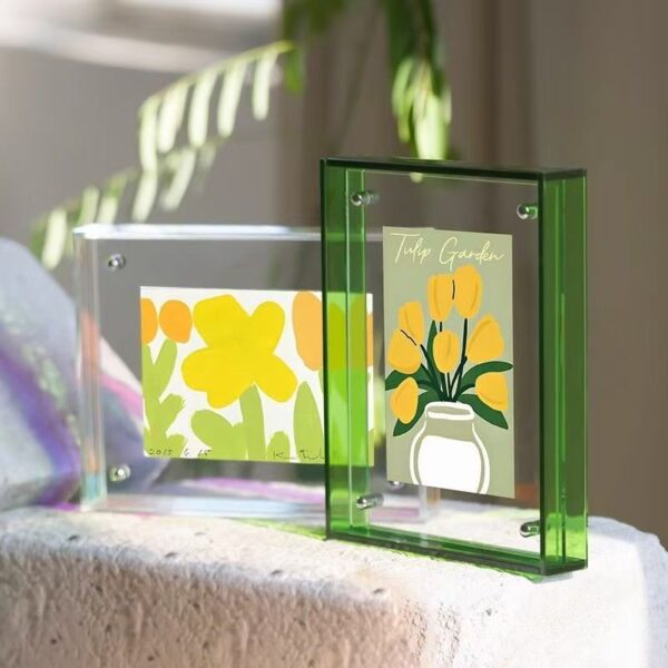 Clear acrylic desktop and wall-mounted picture frame display